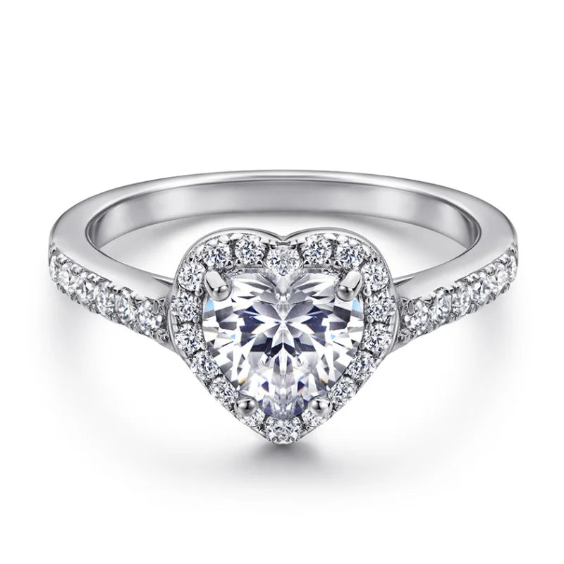 Vintage 1.0 Ct Heart Cut Moissanite Halo Engagement Ring Set-Black Diamonds New York