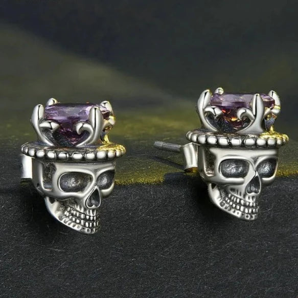 Classic King of Skull Stud Earrings-Black Diamonds New York