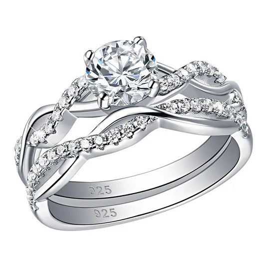 1.0 Ct Round Cut EVN Diamond Twisted Engagement Ring Set-Black Diamonds New York