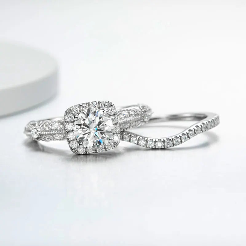 Vintage 1.53 Ctw Round Moissanite Engagement Ring Set-Black Diamonds New York