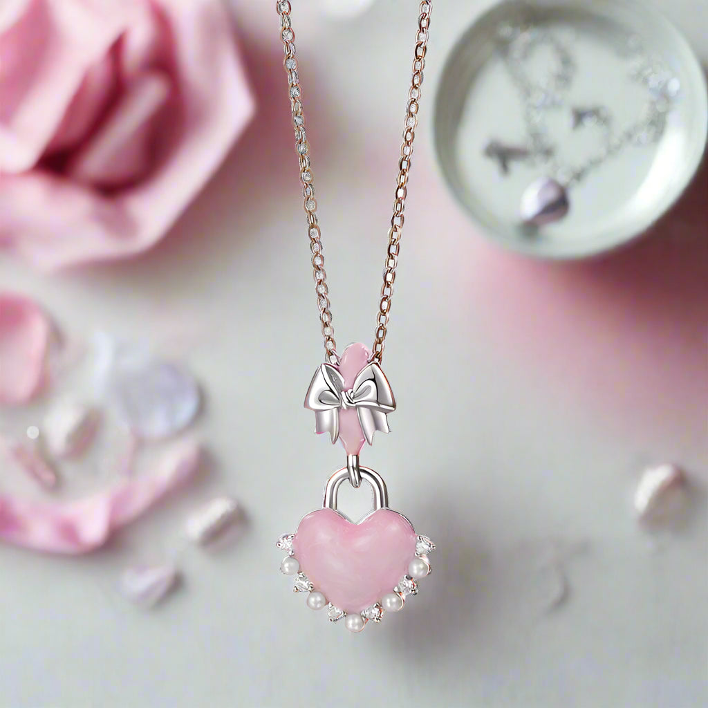 Pink Heart Love with Bow-knot Charm-Black Diamonds New York