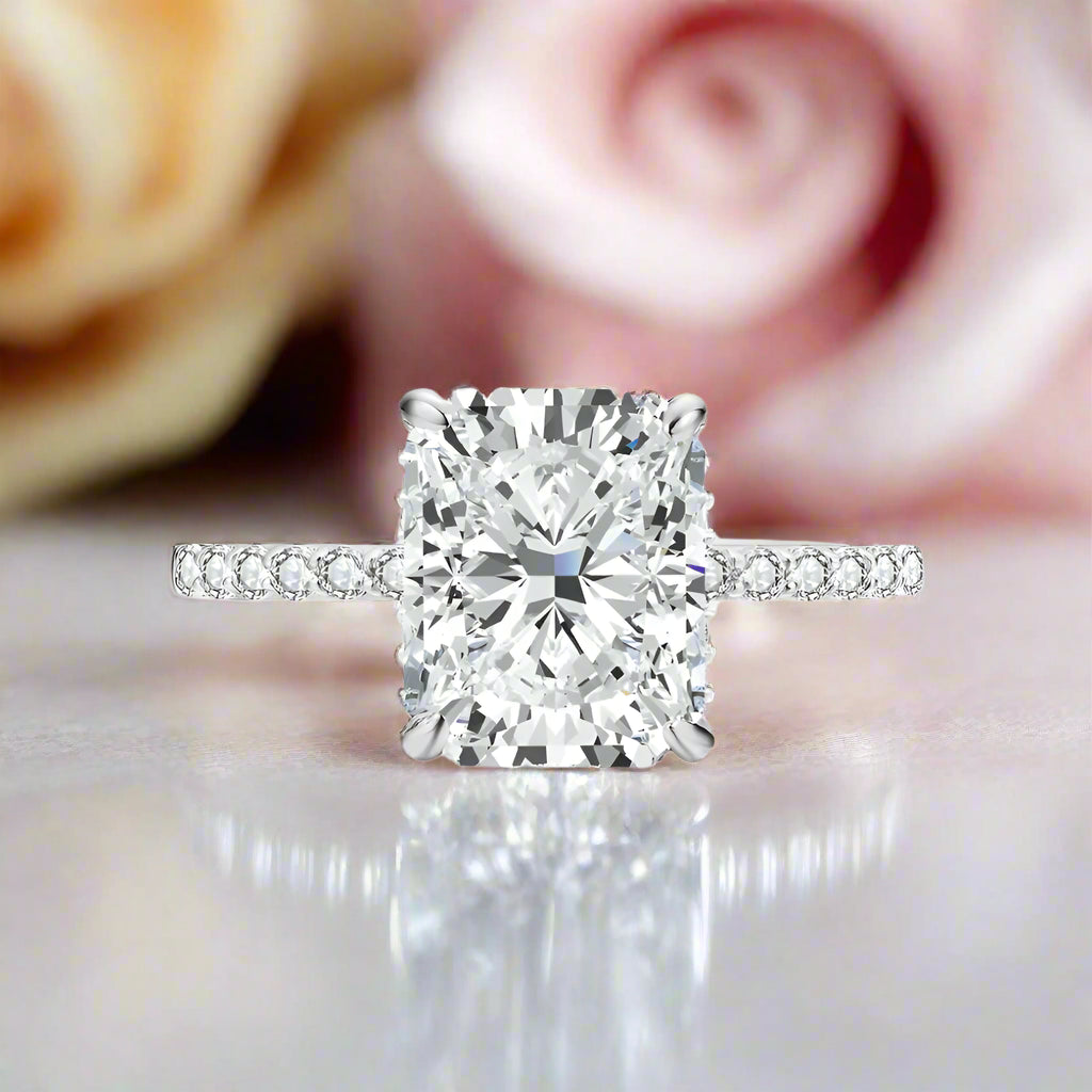 Classic Radiant-cut Diamond Half Eternity with Hidden Halo Engagement Ring-Black Diamonds New York