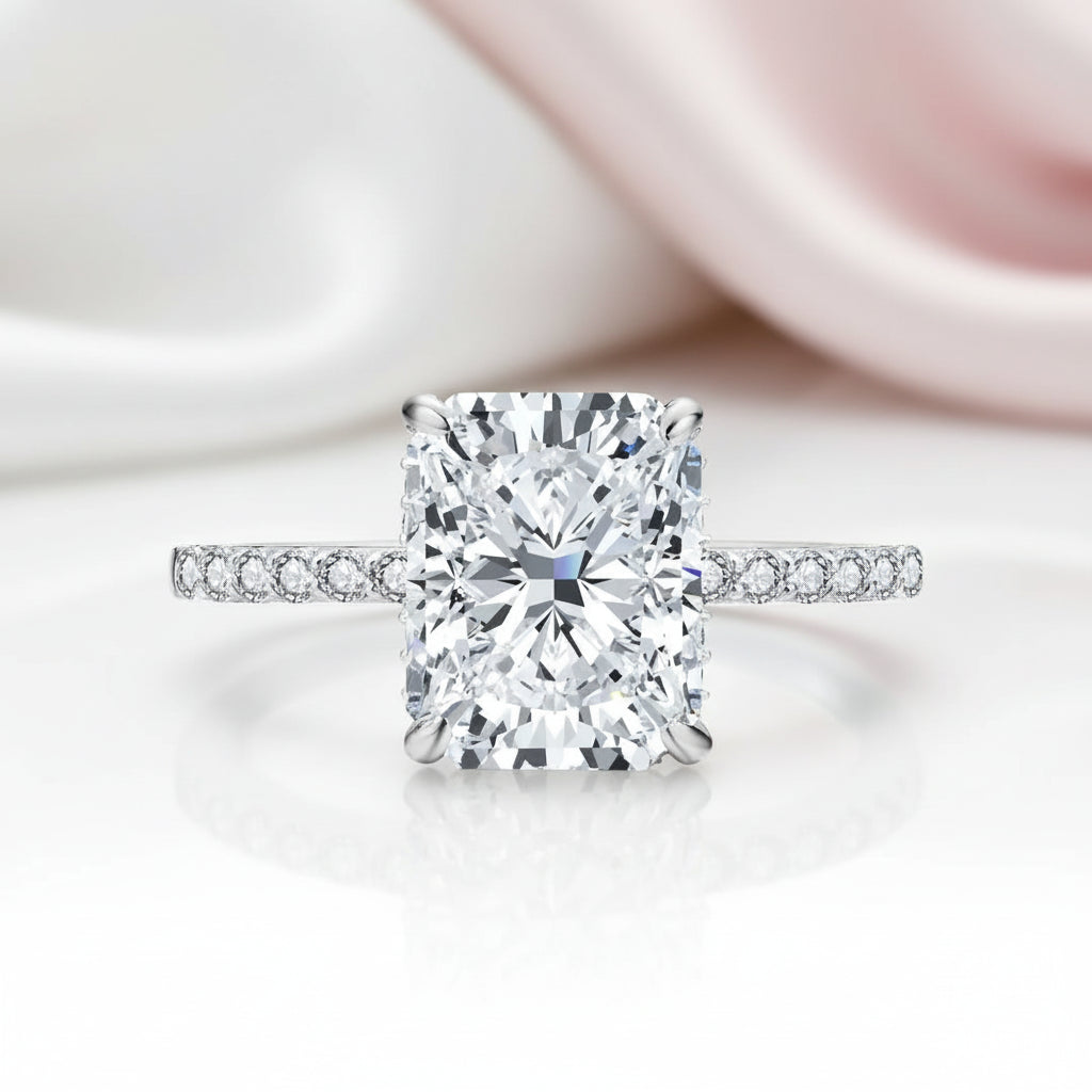 Classic Radiant-cut Diamond Option Half Eternity with Hidden Halo Engagement Ring-Black Diamonds New York