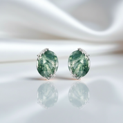 Elegant Natural Moss Agate Stud Earrings-Black Diamonds New York