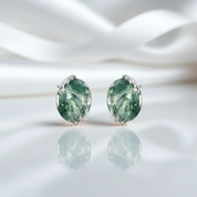 Elegant Natural Moss Agate Stud Earrings-Black Diamonds New York