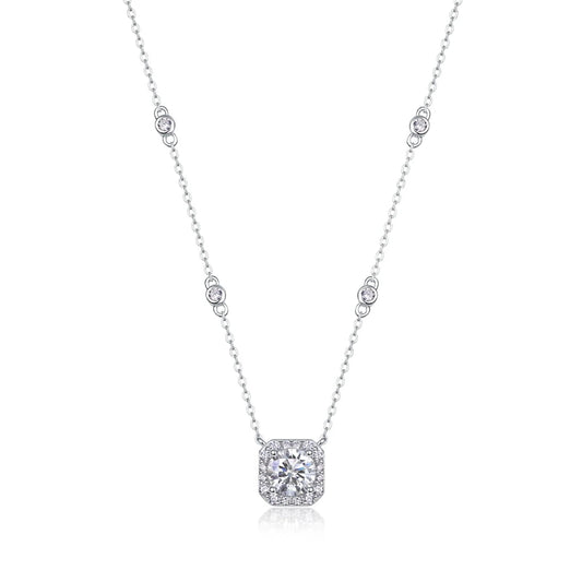 1.0 Ct Round Cut Diamond Halo Necklace-Black Diamonds New York