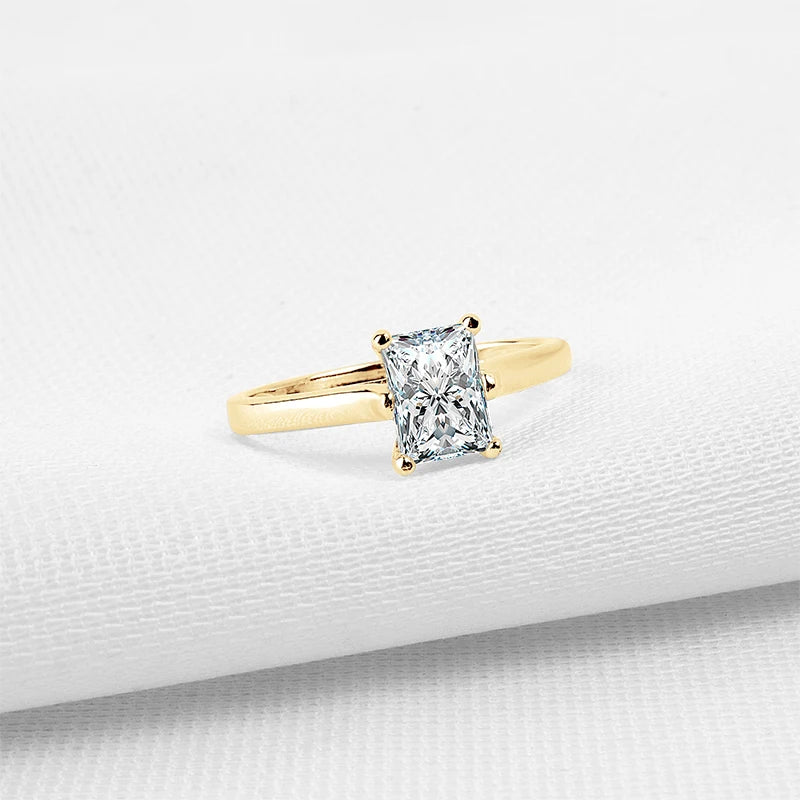 Radiant Cut Moissanite Solitaire Engagement Ring in 10K Yellow Gold-Black Diamonds New York