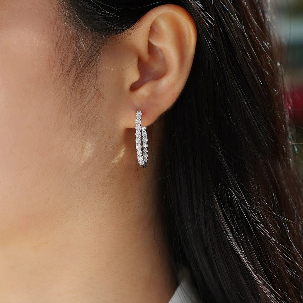 Round Cut Moissanite Diamond Hoop Earrings-Black Diamonds New York