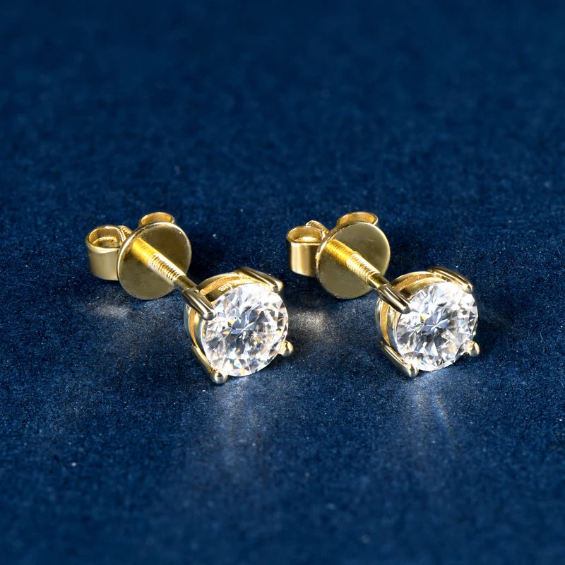 10K Yellow Gold 0.5 Ct Round Moissanite Stud Earrings-Black Diamonds New York