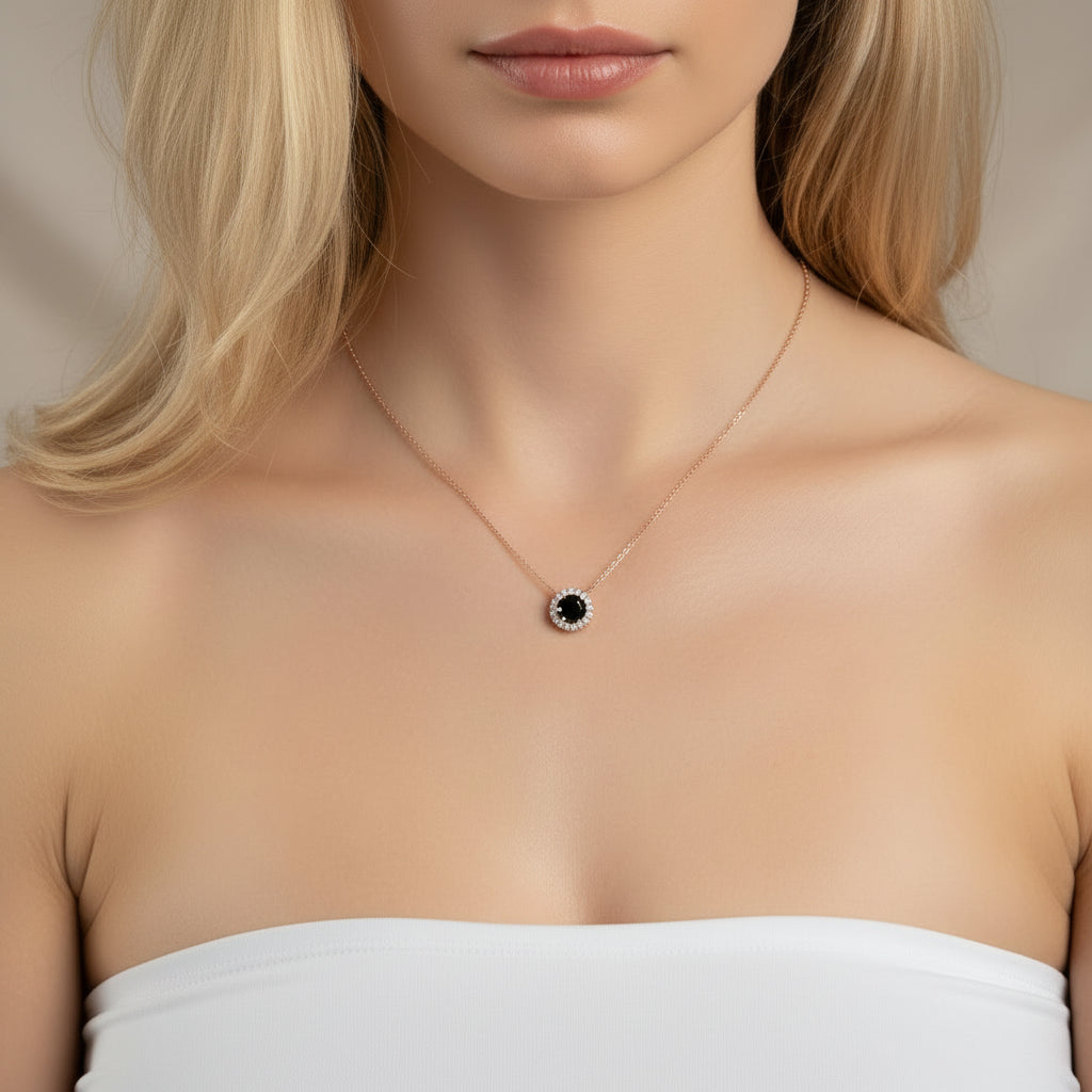 Black Certified Moissanite Pendant Necklace and Stud Earrings Sets-Black Diamonds New York
