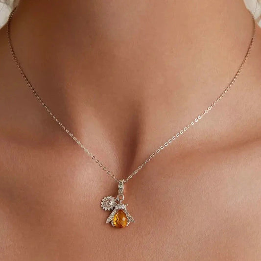 Honeybee Pendant Necklace with Created Diamond-Black Diamonds New York