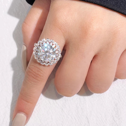 5.0 Ct Round Moissanite Flower Engagement Ring-Black Diamonds New York