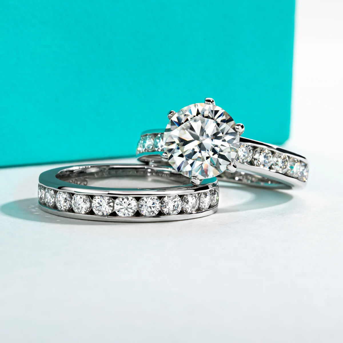 Elegant 3.0 Ct Round Moissanite Engagement Ring Set-Black Diamonds New York