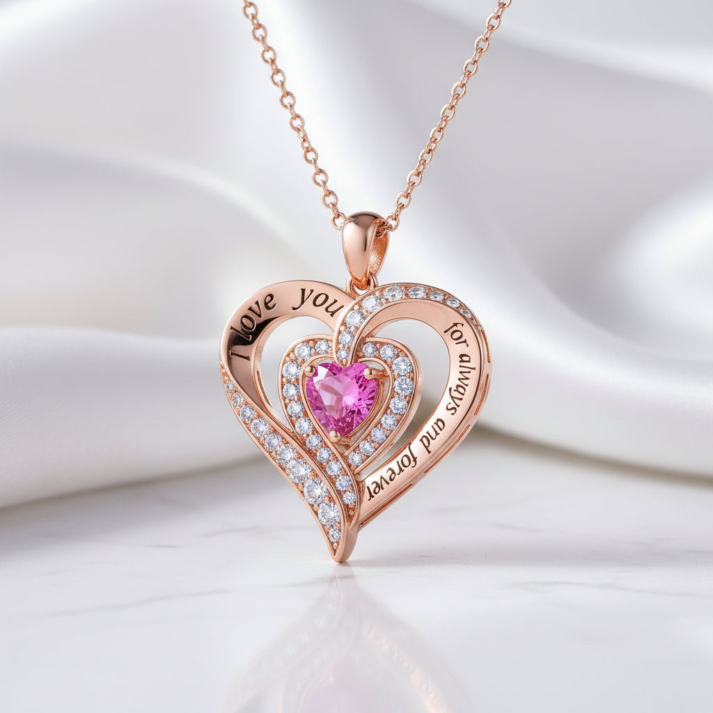 Heart-cut Gemstone I Love You Engraved Heart-shaped Birthstone Necklace-Black Diamonds New York