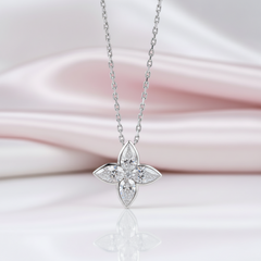 18k Gold Overlay Four-Leaf Clover Certified Moissanite Necklaces