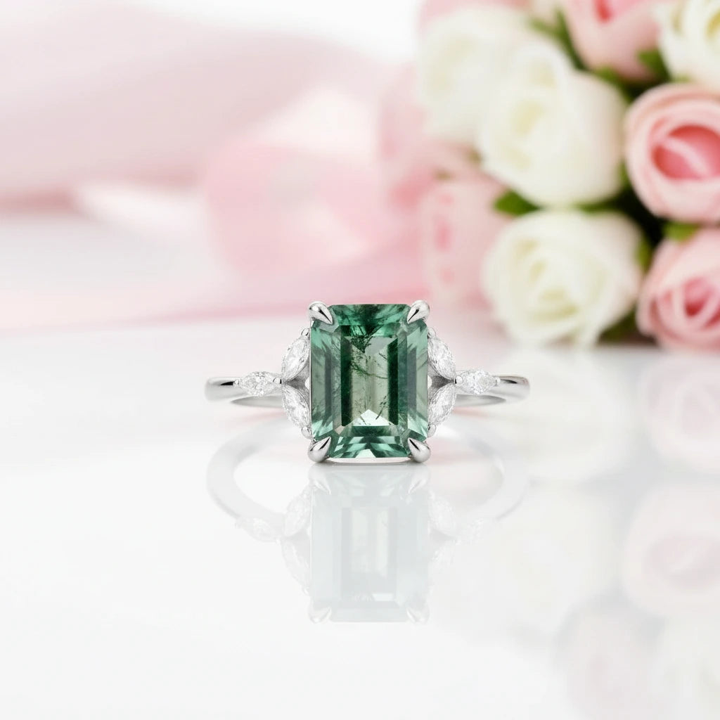 Moss Agate Engagement Ring-Black Diamonds New York