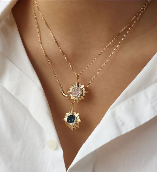 Vintage Star Moon & Sun Pendant Necklace-Black Diamonds New York