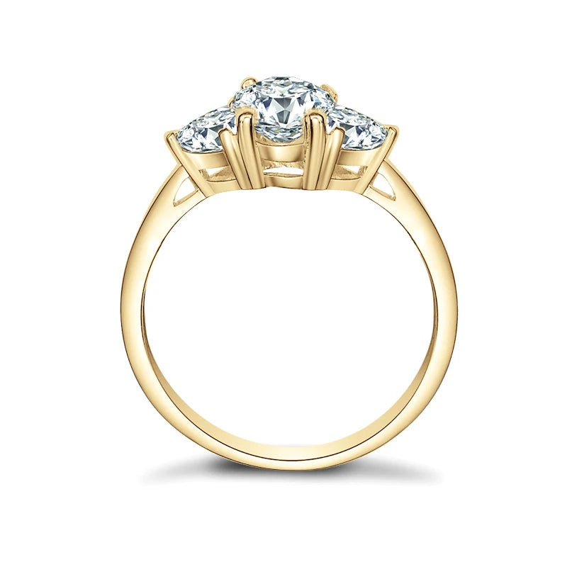 10K Solid Gold Three Stone Moissanite Engagement Ring-Black Diamonds New York