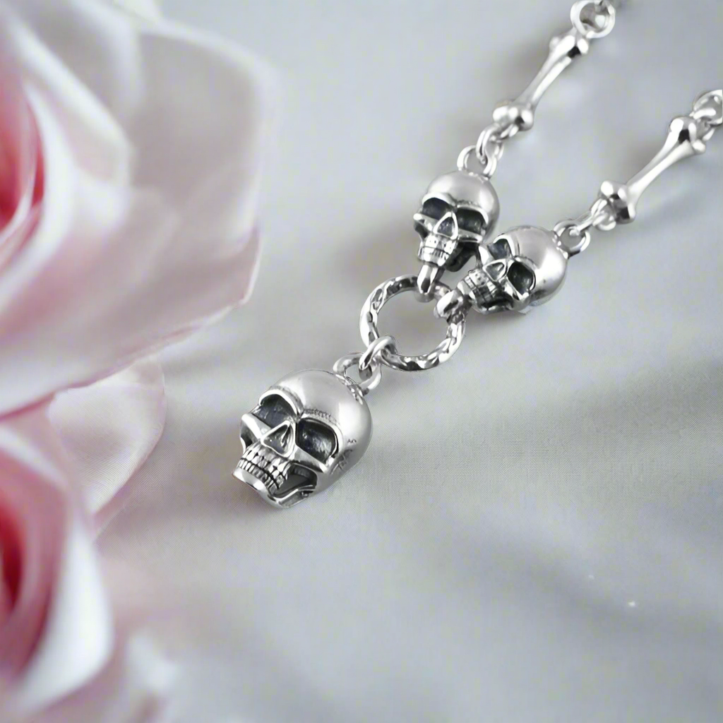 Retro Punk Skull Stick Bone Necklace-Black Diamonds New York