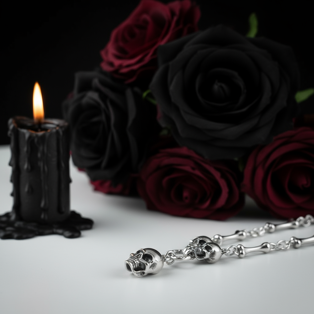 Retro Punk Skull Stick Bone Necklace-Black Diamonds New York