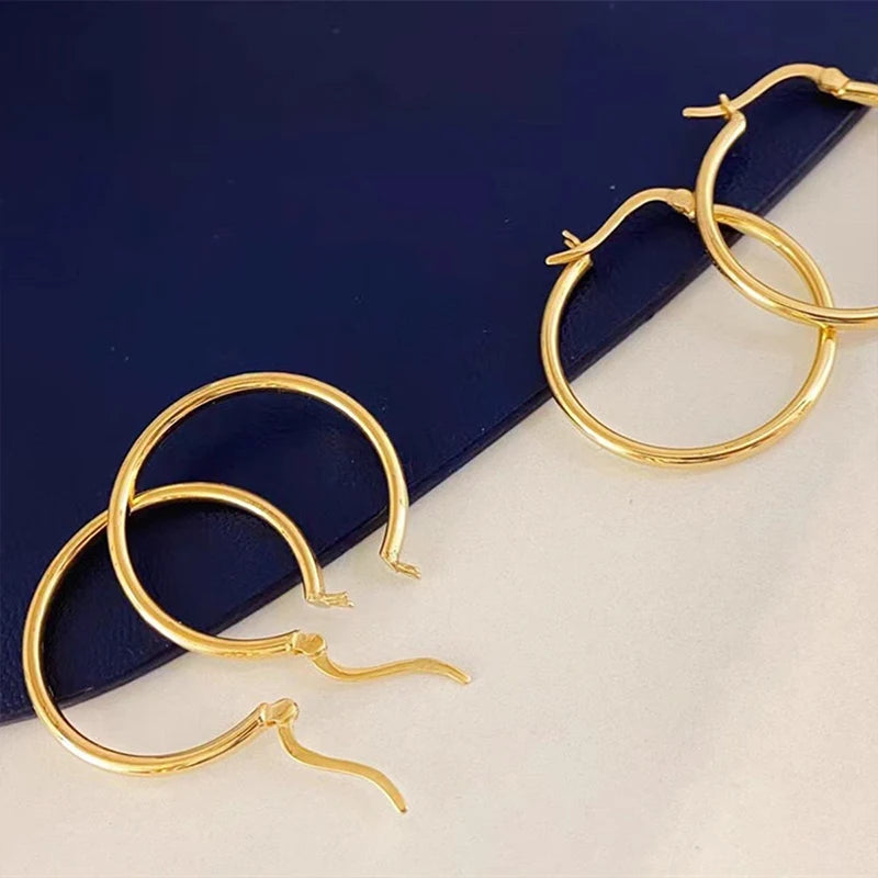Classic 18k Yellow Gold Hoop Earrings-Black Diamonds New York