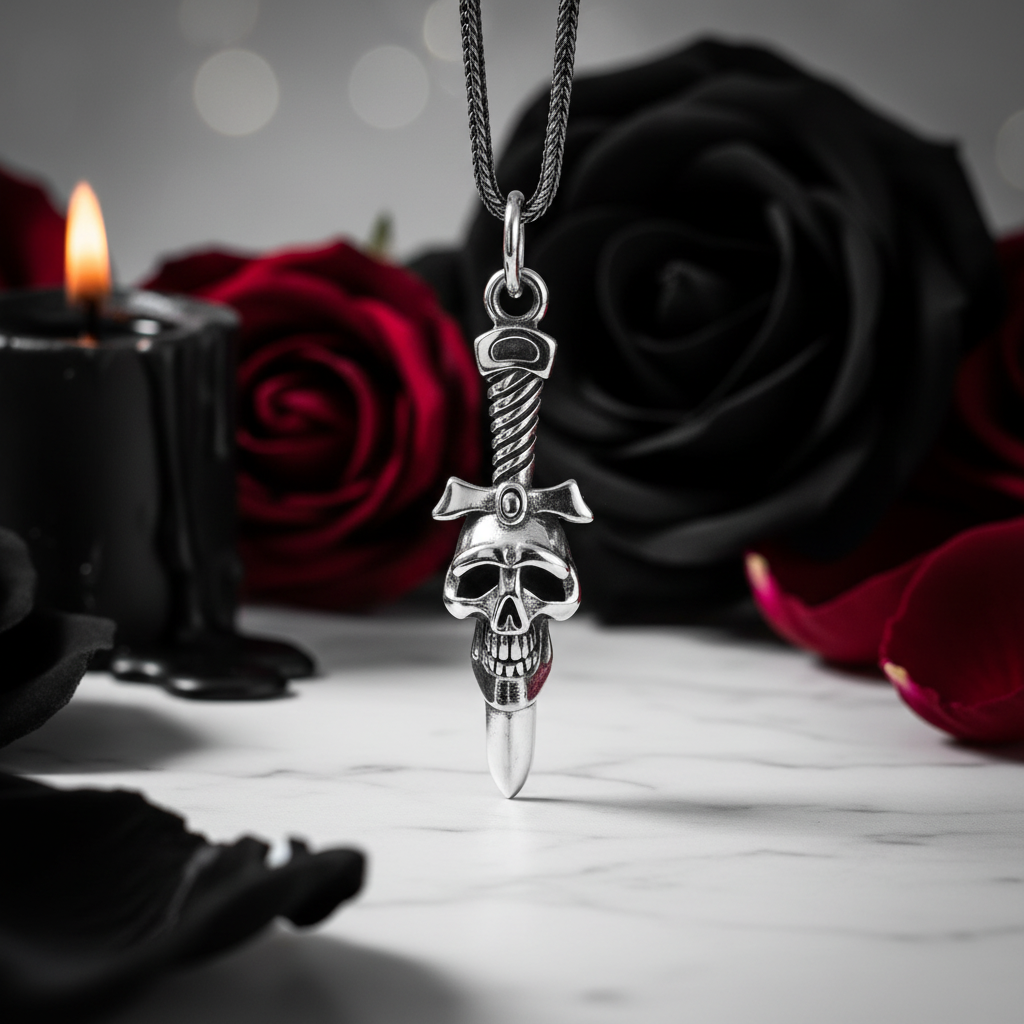 Vintage Punk Rock Skull Sword Pendant-Black Diamonds New York