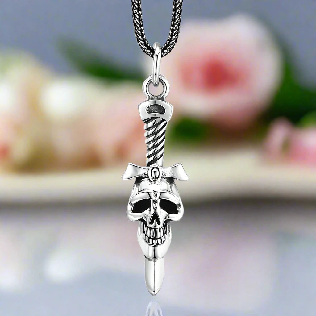 Vintage Punk Rock Skull Sword Pendant-Black Diamonds New York