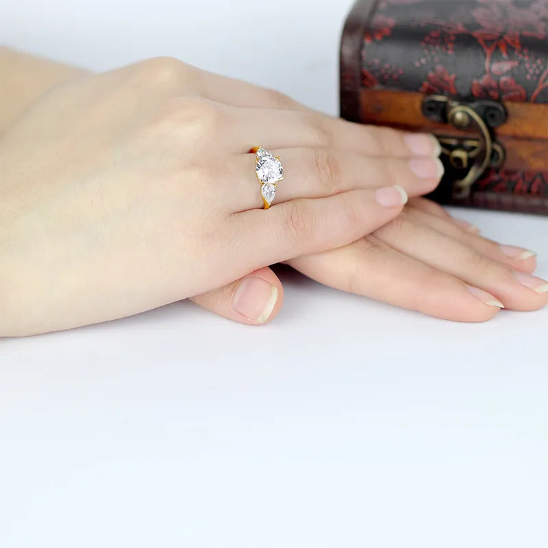 Exquisite 10K Yellow Gold Three Stone Moissanite Engagement Ring-Black Diamonds New York