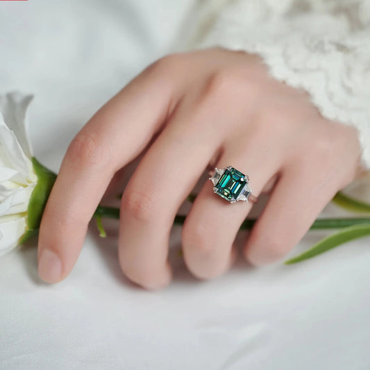 4.0 Ct Emerald Cut Moissanite Diamond Engagement Ring-Black Diamonds New York