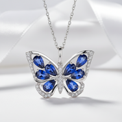 1.9 Ct Pear-cut Ruby Gemstone Butterfly Pendant Necklace-Black Diamonds New York