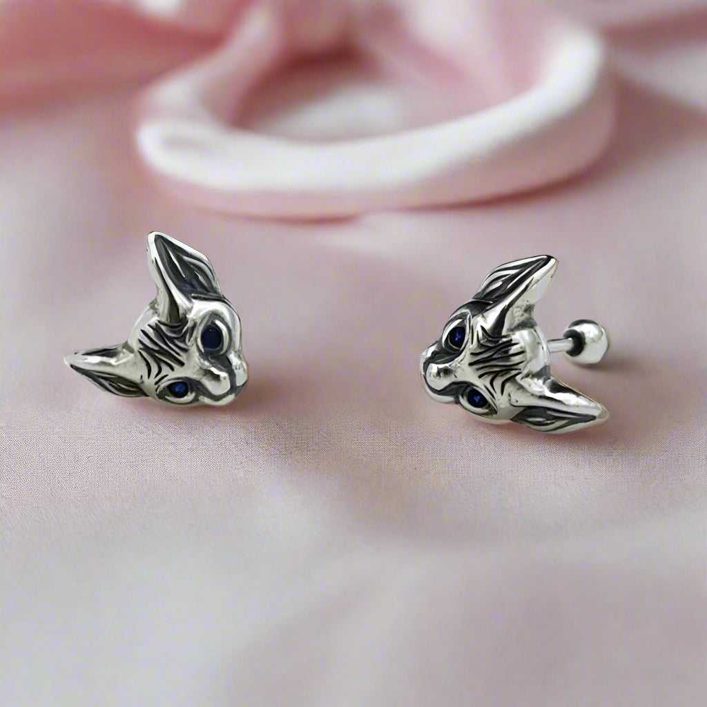 Blue-Eyed Kitten Head Earrings-Black Diamonds New York