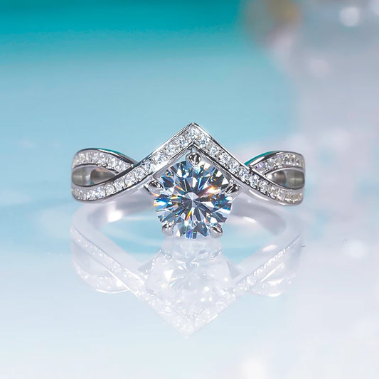 1.0 Ct Round Diamond V Shaped Twist Engagement Ring-Black Diamonds New York