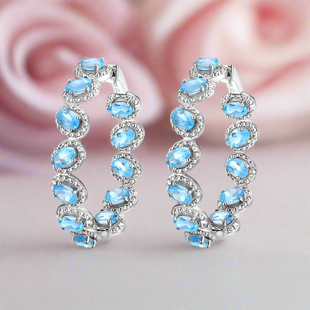 Oval-cut Natural Citrine Gemstone Vintage Hoop Earrings-Black Diamonds New York