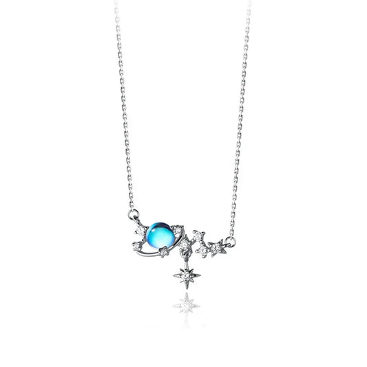 Elegant Moon & Star Pendant Necklace-Black Diamonds New York