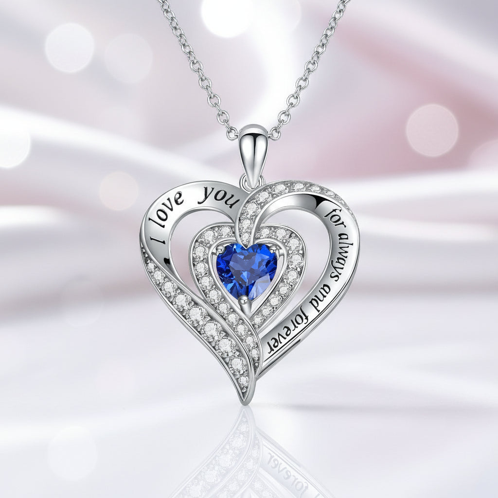 Heart-cut Gemstone I Love You Engraved Heart-shaped Birthstone Necklace-Black Diamonds New York