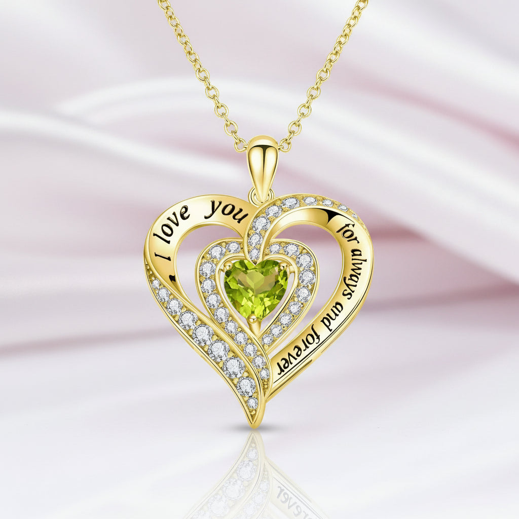 Heart-cut Gemstone I Love You Engraved Heart-shaped Birthstone Necklace-Black Diamonds New York