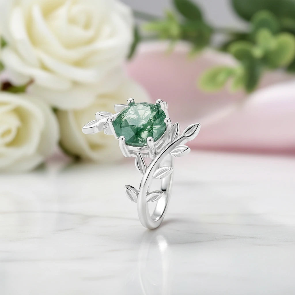 Moss Agate Engagement Ring-Black Diamonds New York