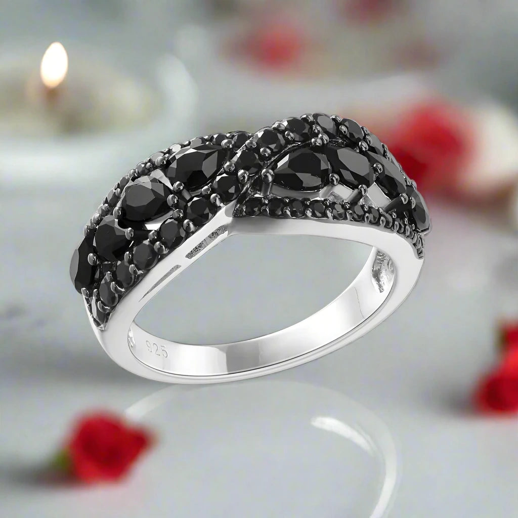 Infinity Pear-cut Natural Black Spinel Ring-Black Diamonds New York