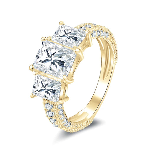 10K Yellow Gold Three Stone Diamond Engagement Ring-Black Diamonds New York