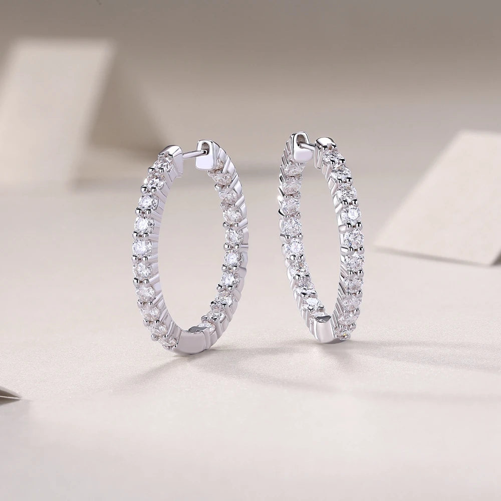Round Cut Moissanite Diamond Hoop Earrings-Black Diamonds New York