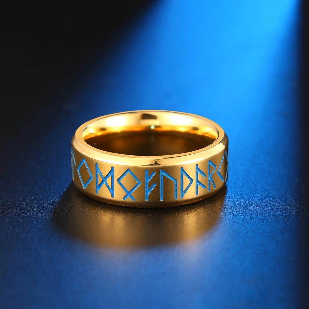 Beveled Edge Vintage Rune Men's Wedding Band-Black Diamonds New York