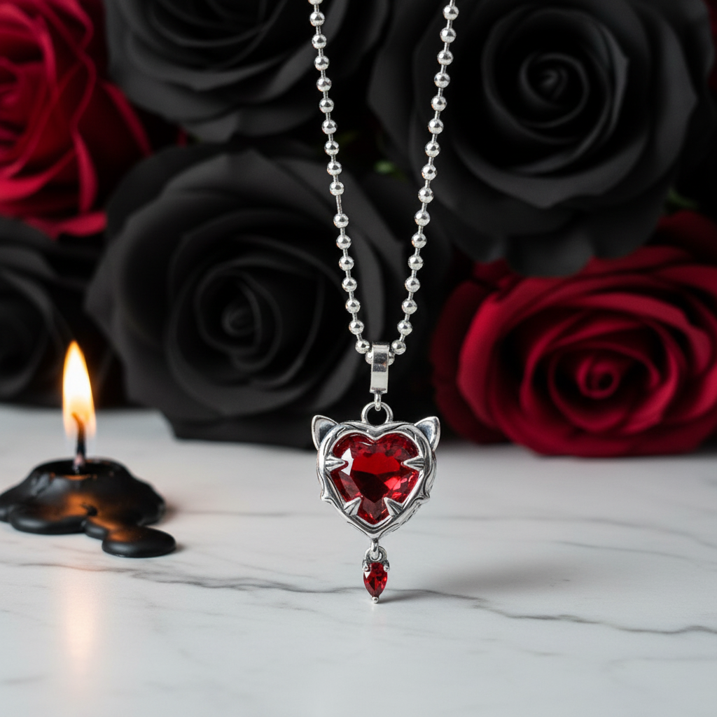 Sweet and Versatile Heart-shaped Cat Pendant-Black Diamonds New York