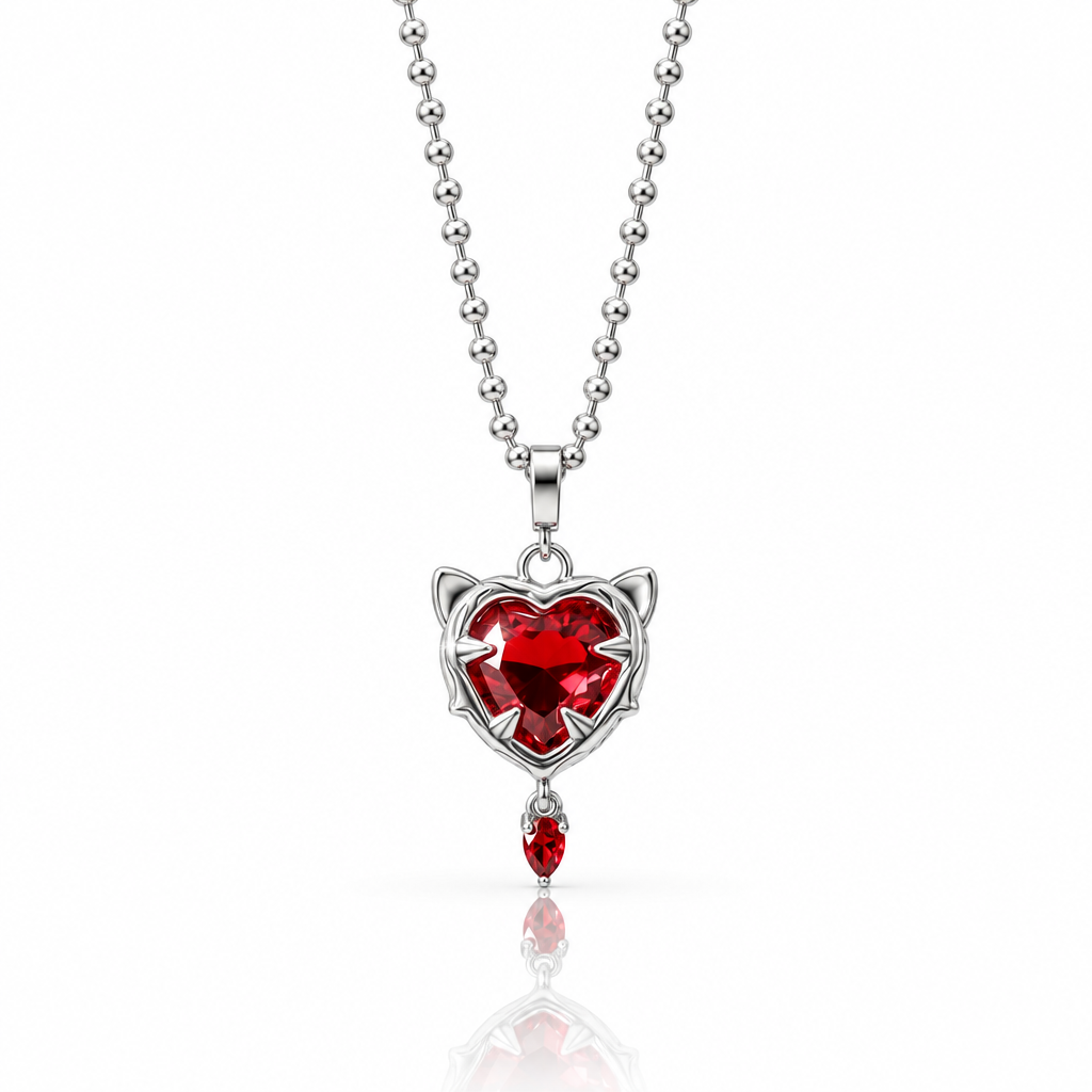 Sweet and Versatile Heart-shaped Cat Pendant-Black Diamonds New York