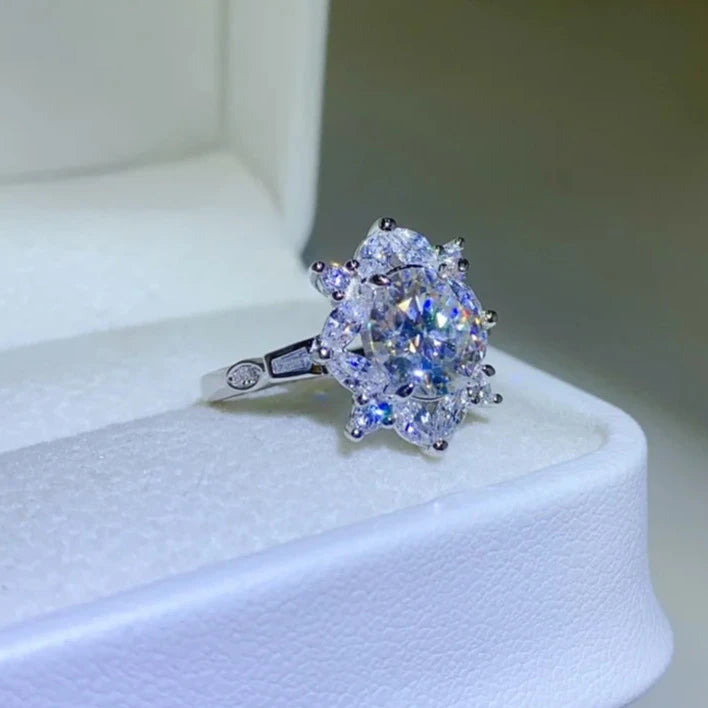 2.0 Ct Round Moissanite Diamond Halo Engagement Ring-Black Diamonds New York