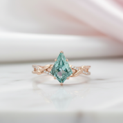 Kite Shaped Moss Green Agate Twisted Engagement Ring-Black Diamonds New York