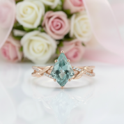 Kite Shaped Moss Green Agate Twisted Engagement Ring-Black Diamonds New York