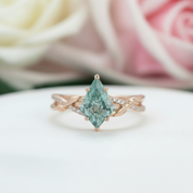 Kite Shaped Moss Green Agate Twisted Engagement Ring-Black Diamonds New York