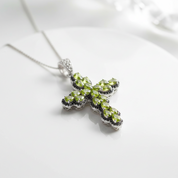 Pear-cut Peridot with Black Spinel Cross Pendant Necklace-Black Diamonds New York