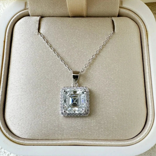 2.5 Ct Asscher Cut Diamond Halo Necklace-Black Diamonds New York