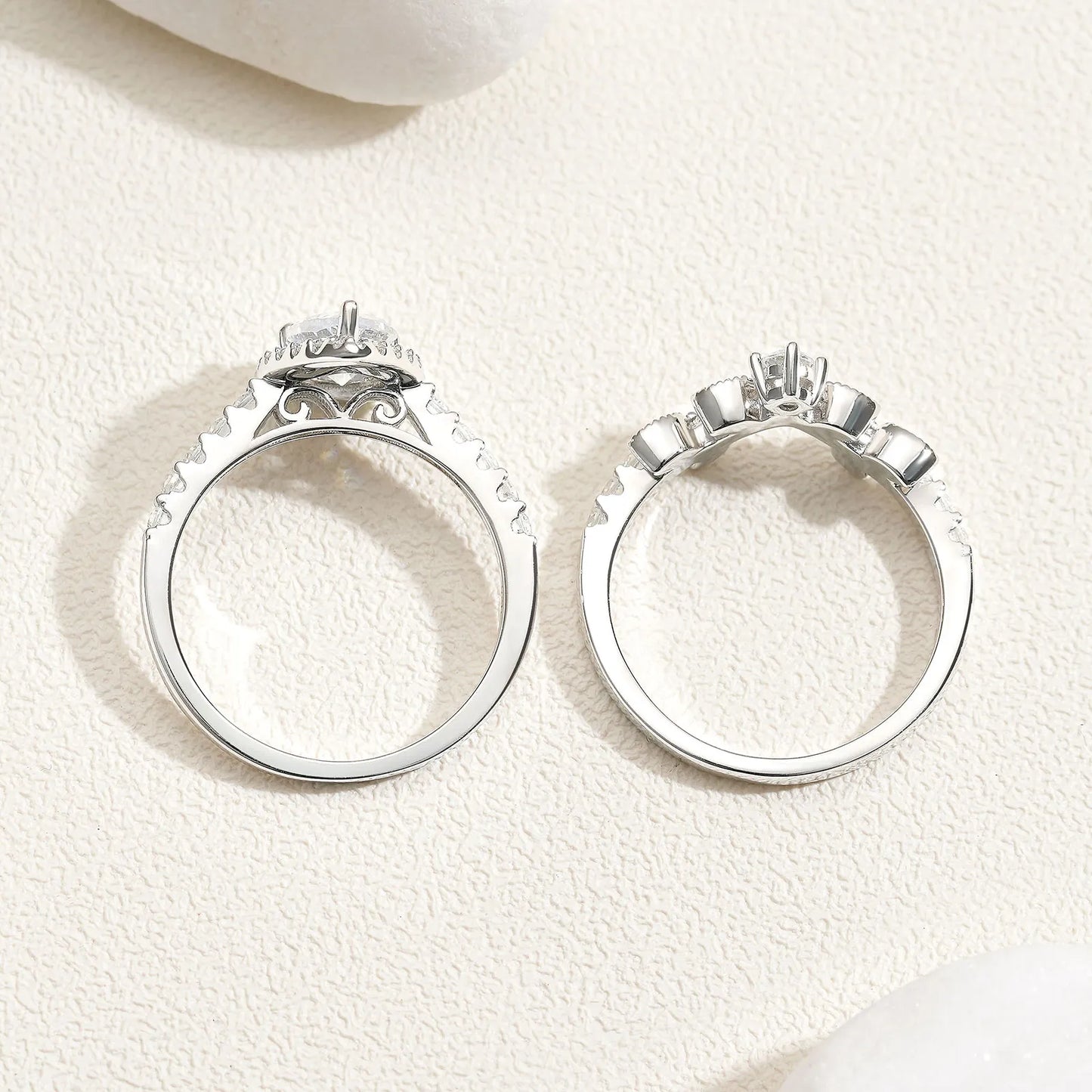 Flash Sale- Pear Cut EVN Stone Leaf Engagement Ring Set-Black Diamonds New York